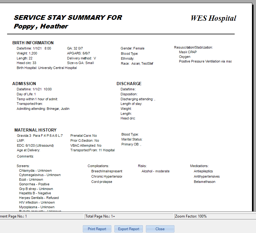 NNM Service Stay Summary